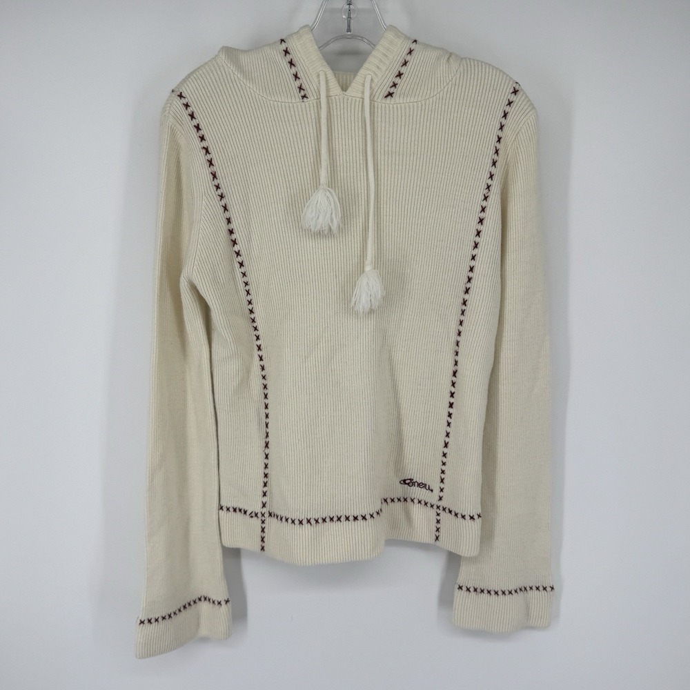 O'neill Women's Medium Long Sleeve Sweater Hooded With Tassels Boho Surf‎ Y2K